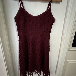 Grunge summer dress by Hot Topic Burgundy Mini Dress size M skull overlay detail